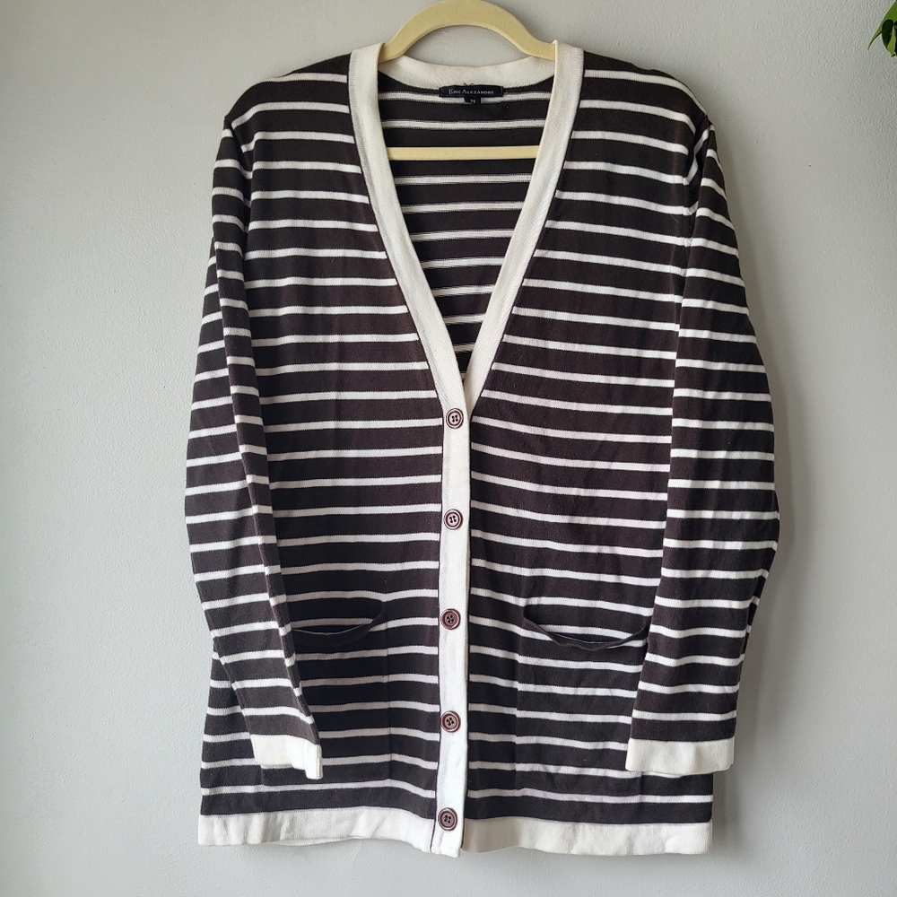 Eric Alexandre long v-neck brown+ cream Butter Mom Countrysode Chic cardigan